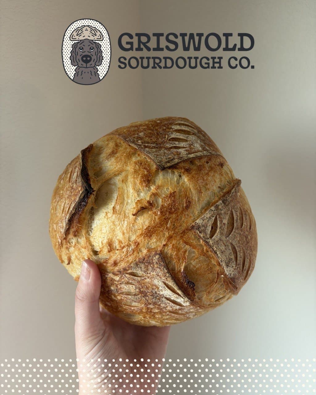 Freshly baked Griswold sourdough loaf
